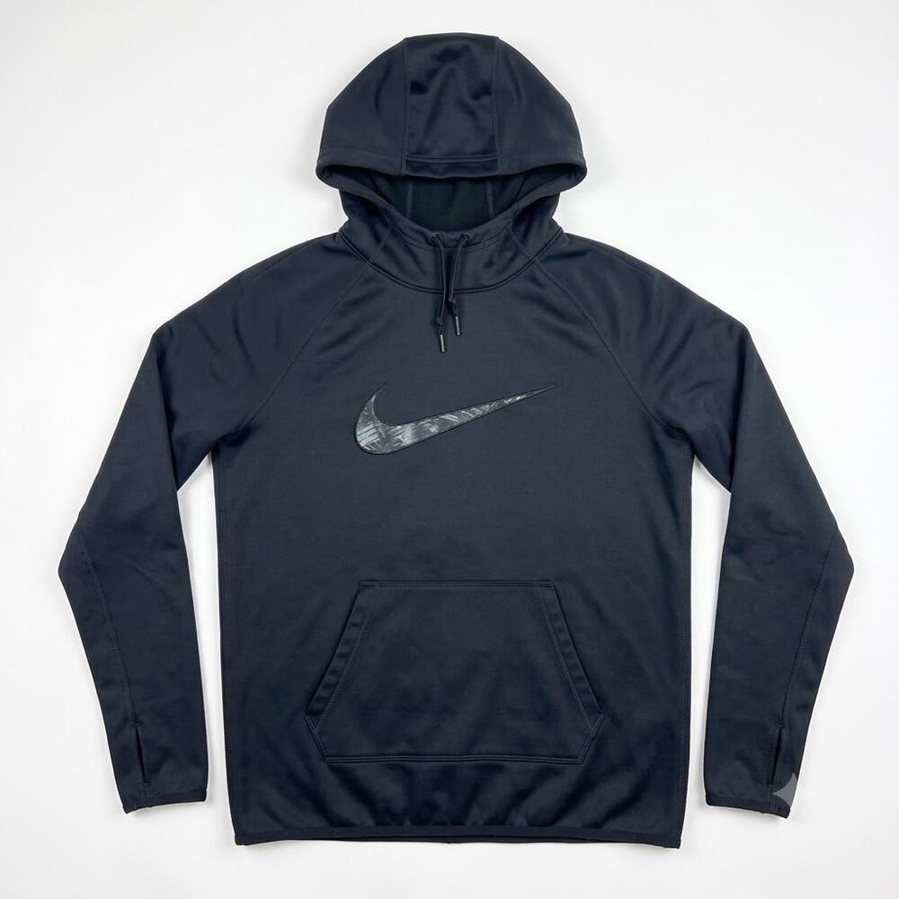 Nike Therma Training Hoodie Black Gray Camo Swoosh Kangaroo Pocket Womens Small